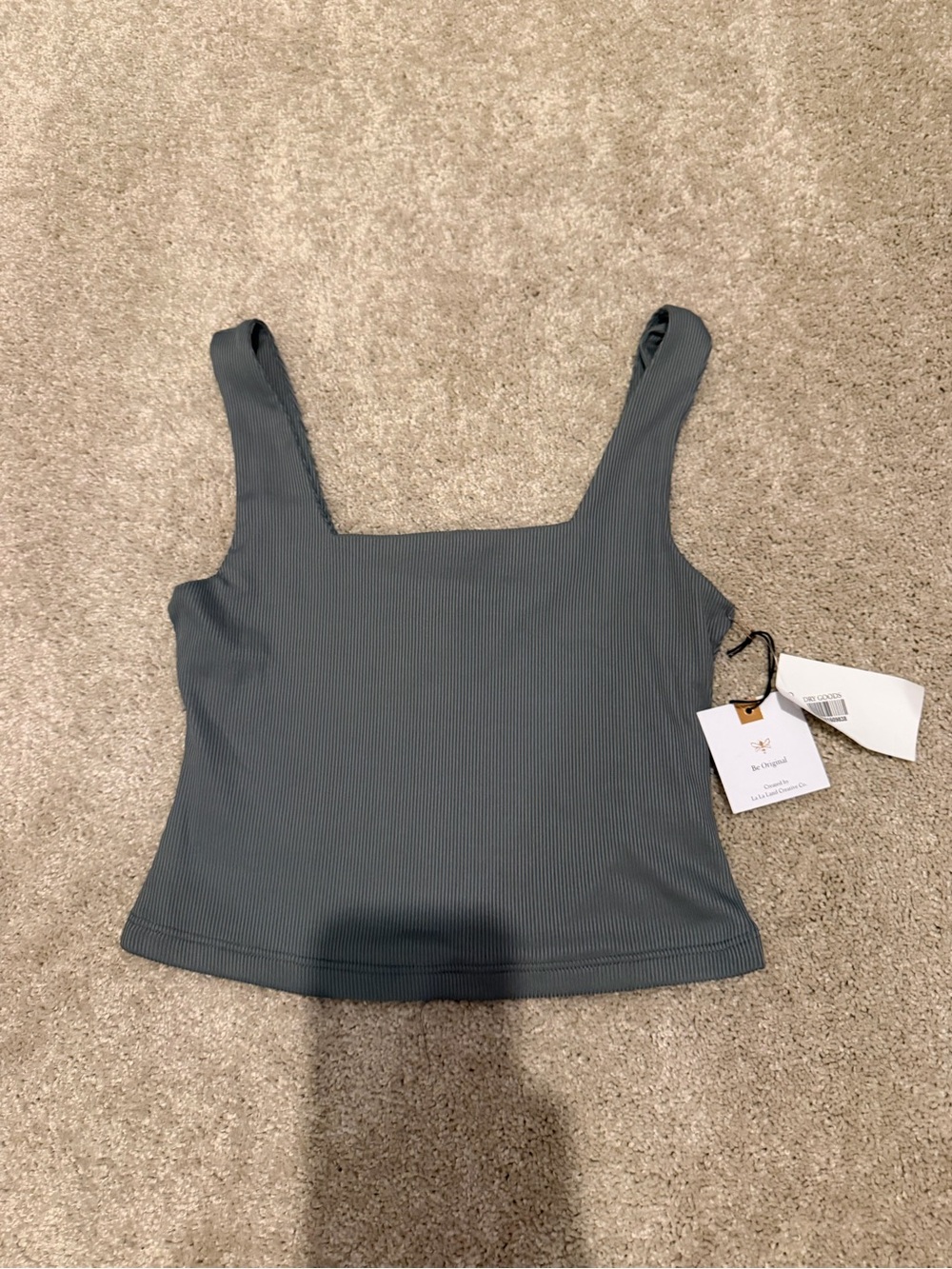 Dry Goods Ribbed Square-Neck Tank Top - Charcoal Gray